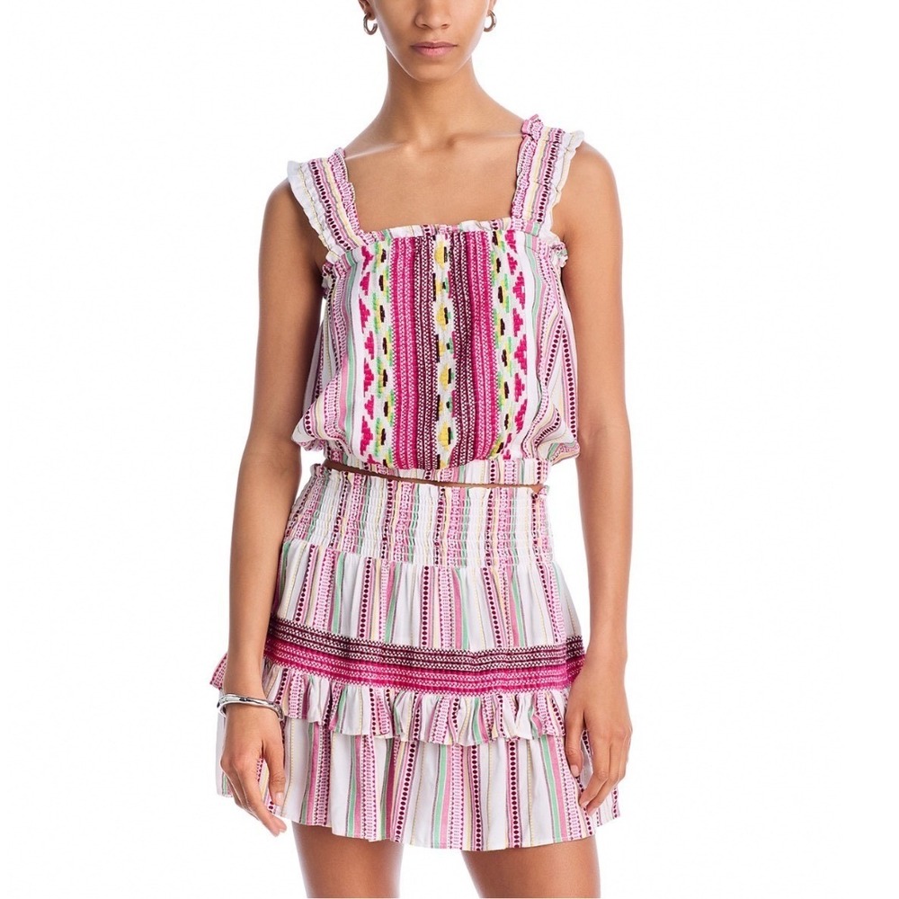 Ramy Brook Susannah Top Swim Cover-Up White Multi Stripe Cotton XL C02251002